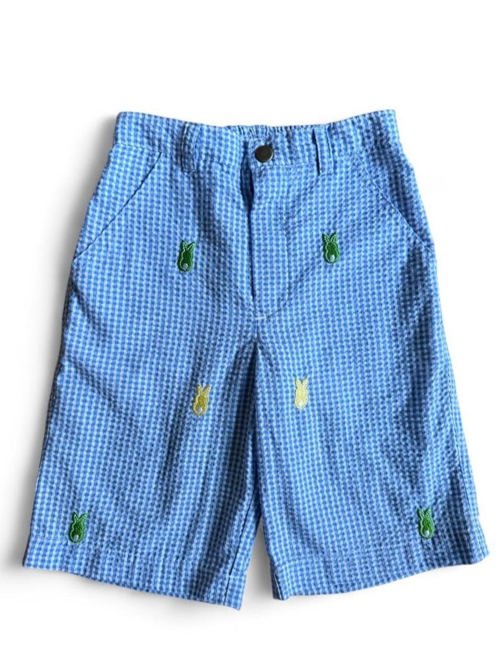 Vintage Blue Check Shorts with Bunny Embroidery